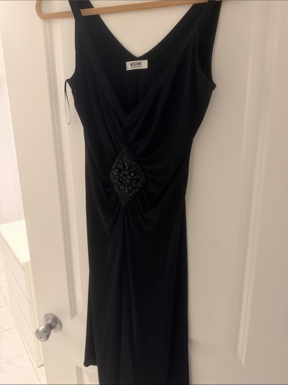 Moschino Black Sleeveless Maxi Dress with Beaded Applique